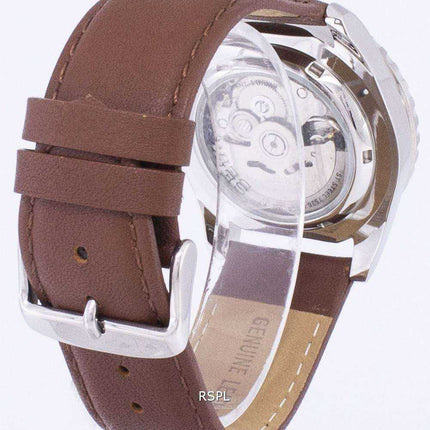 Orologio da uomo con quadrante automatico sportivo in pelle marrone con quadrante Seiko 5 Sport SNZF17K1-LS12