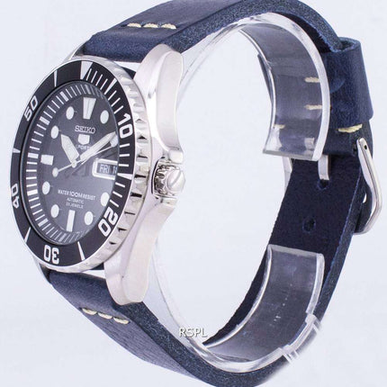 Orologio da uomo Seiko 5 Sports SNZF17K1-var-LS15 automatico con cinturino in pelle blu scuro, ricondizionato
