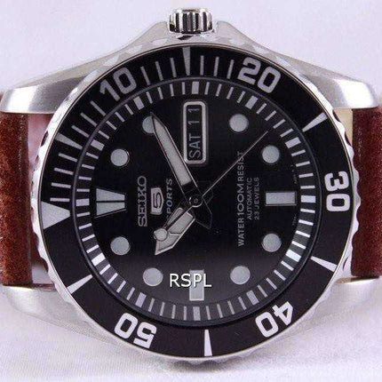 Orologio da uomo con quadrante automatico sportivo Seiko 5 in pelle marrone SNZF17K1-LS1