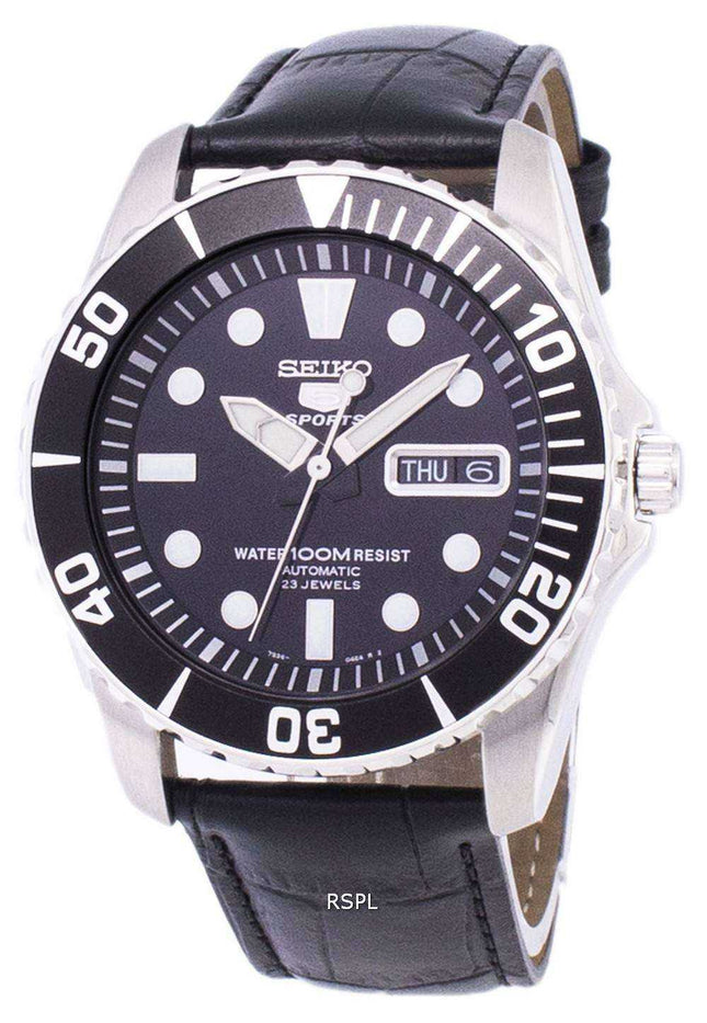 Orologio da uomo automatico in pelle nera SNZF17K1-LS6 con rapporto automatico sportivo Seiko 5