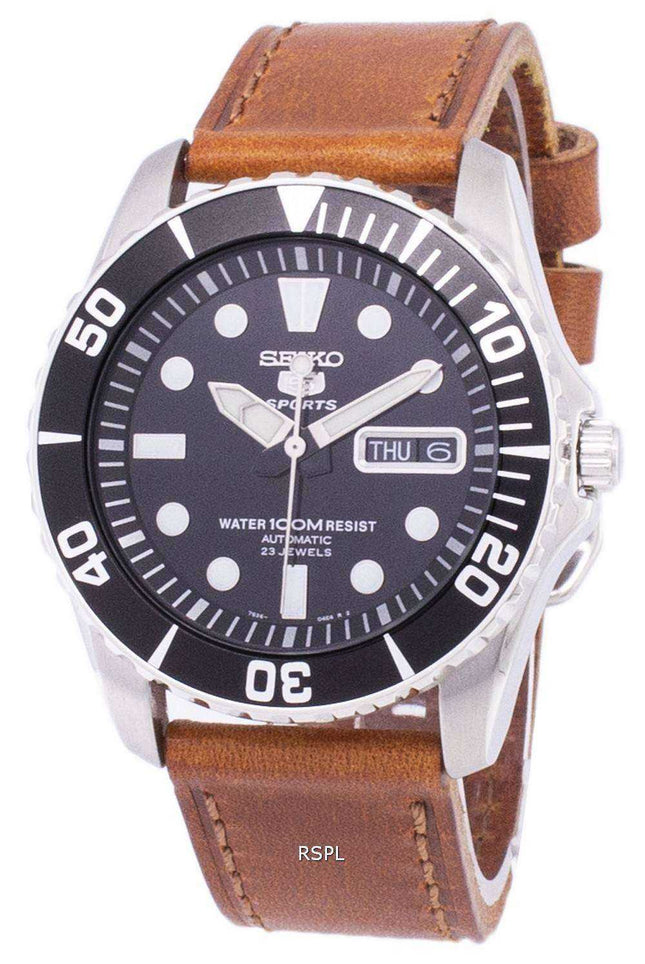 Orologio da uomo con quadrante automatico sportivo in pelle marrone di Seiko 5 Sport SNZF17K1-LS9