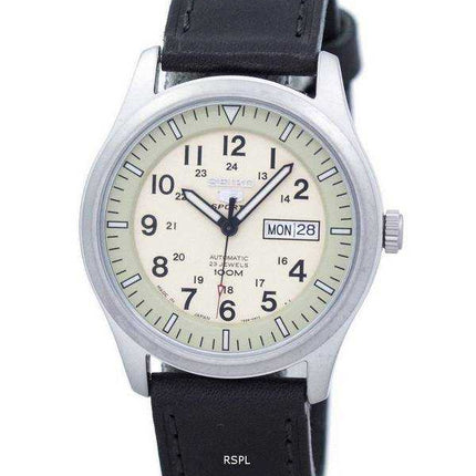 Orologio da uomo con quadrante nero in pelle, con quadrante giapponese, realizzato in vera pelle da sport, modello Seiko 5