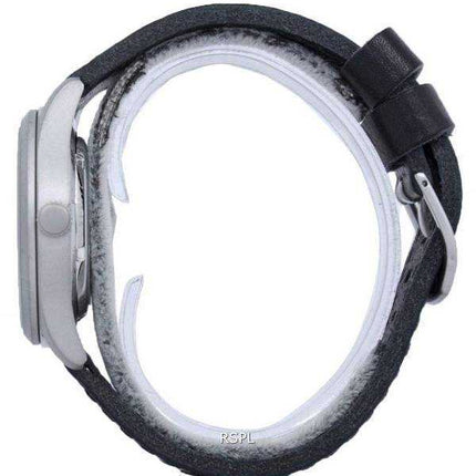Orologio da uomo con quadrante nero in pelle, con quadrante giapponese, realizzato in vera pelle da sport, modello Seiko 5