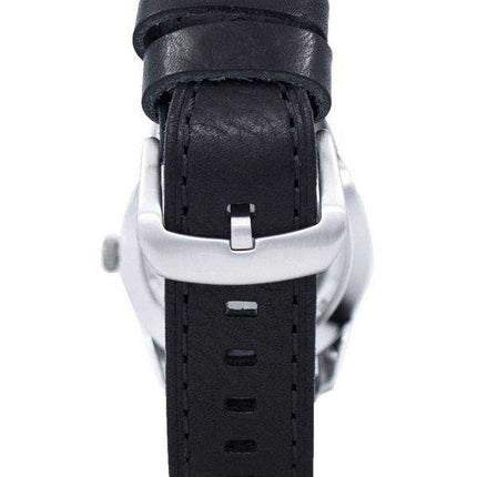 Orologio da uomo con quadrante nero in pelle, con quadrante giapponese, realizzato in vera pelle da sport, modello Seiko 5