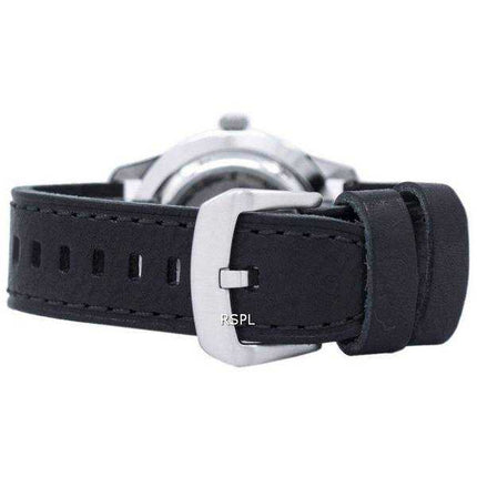 Orologio da uomo con quadrante nero in pelle, con quadrante giapponese, realizzato in vera pelle da sport, modello Seiko 5