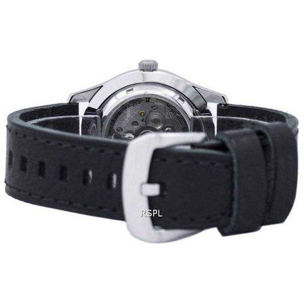 Orologio da uomo con quadrante nero in pelle, con quadrante giapponese, realizzato in vera pelle da sport, modello Seiko 5