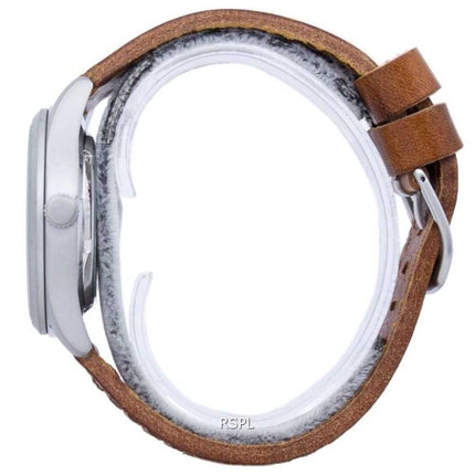 Orologio da uomo con quadrante in pelle marrone con quadrante in pelle, modello giapponese, realizzato in vera pelle da sport, S