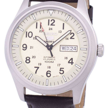 Orologio da uomo con quadrante automatico sportivo Seiko 5 SNZG07K1-LS11 in pelle marrone scuro
