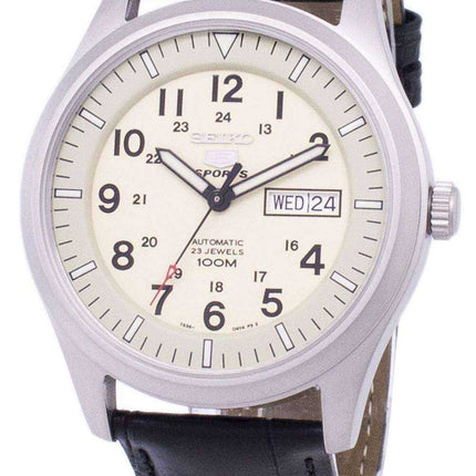 Orologio da uomo con quadrante automatico sportivo Seiko 5 SNZG07K1-LS6 in pelle nera