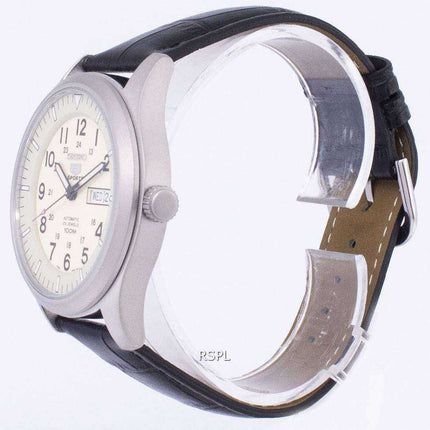Orologio da uomo con quadrante automatico sportivo Seiko 5 SNZG07K1-LS6 in pelle nera