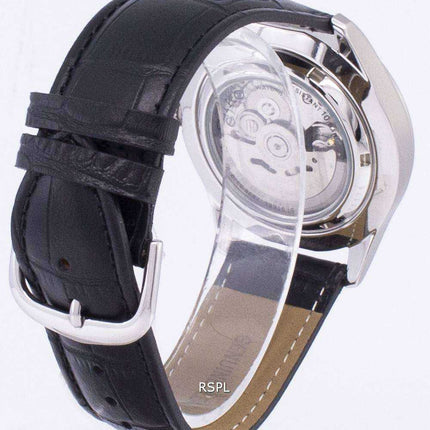 Orologio da uomo con quadrante automatico sportivo Seiko 5 SNZG07K1-LS6 in pelle nera