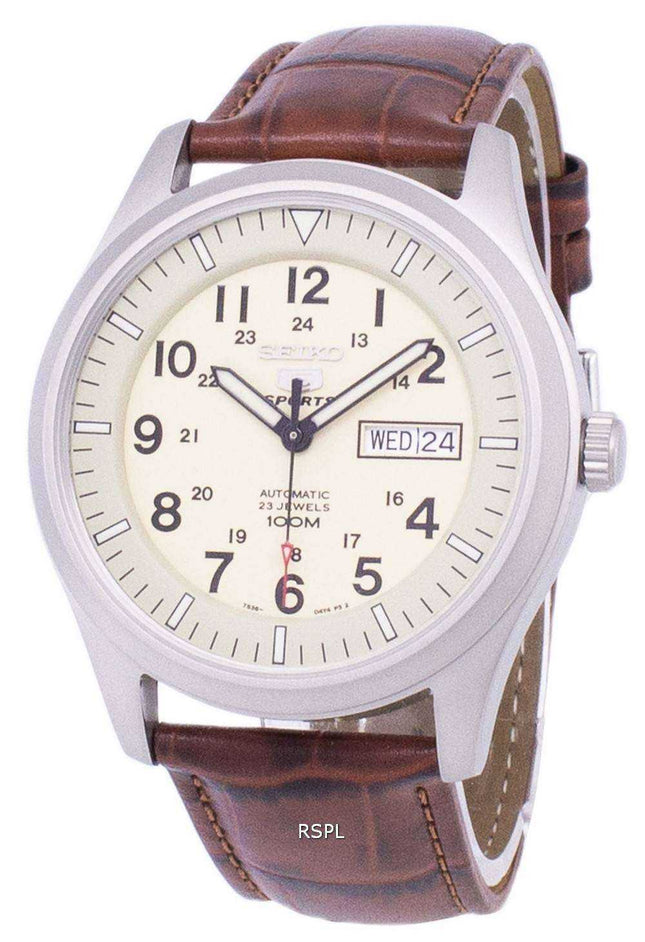 Orologio da uomo con quadrante automatico in pelle marrone Seiko 5 Sports SNZG07K1-LS7