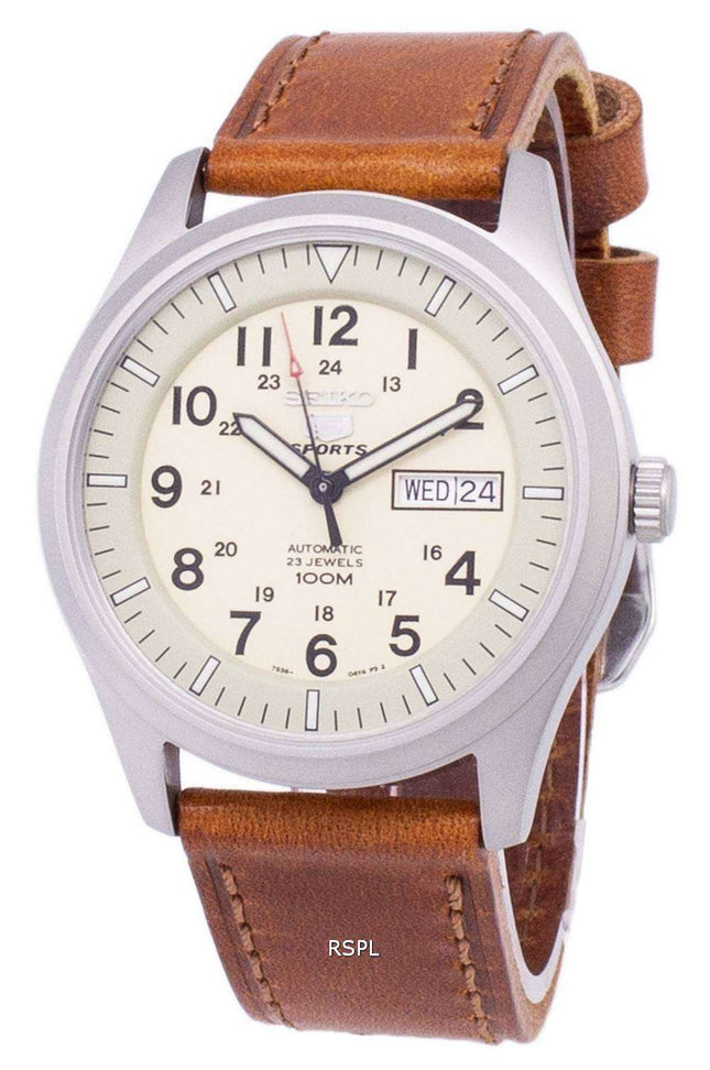 Orologio da uomo SNKG07K1-LS9 in pelle marrone con rapporto automatico sportivo Seiko 5