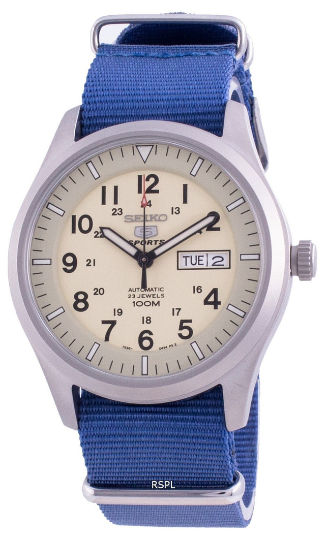 Orologio da uomo automatico Seiko 5 con quadrante crema SNZG07K1-var-NATO8 100M
