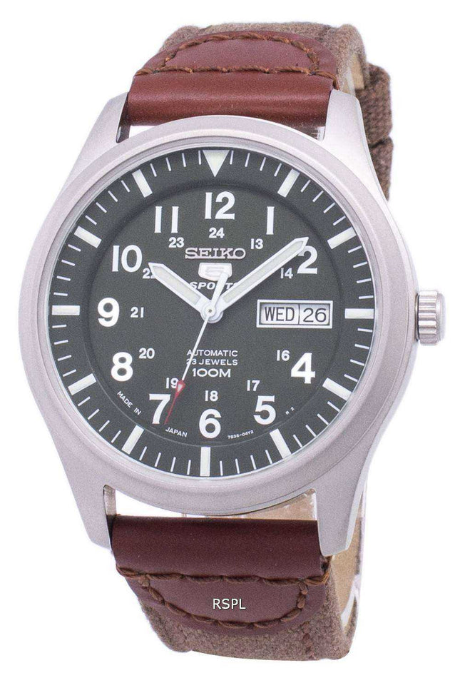 Orologio da uomo automatico con cinturino in tela realizzato in Giappone con cinturino in pelle da uomo Seiko 5 SNZG09J1-NS1