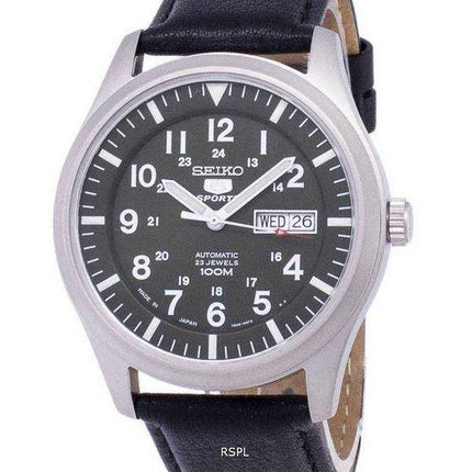 Orologio da uomo automatico in pelle con quadrante nero in pelle con quadrante in Giappone, marca Seiko 5 Sports, modello SNZG09