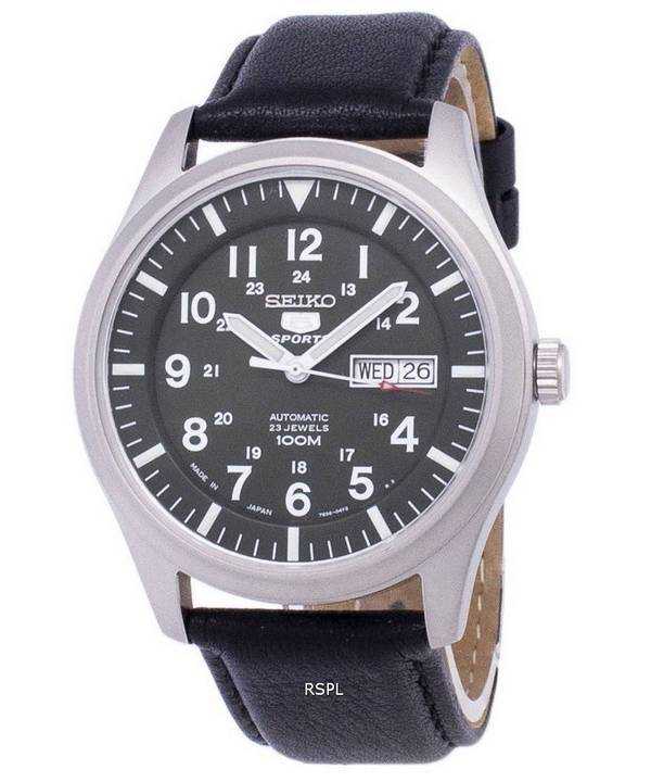 Orologio da uomo automatico in pelle con quadrante nero in pelle con quadrante in Giappone, marca Seiko 5 Sports, modello SNZG09