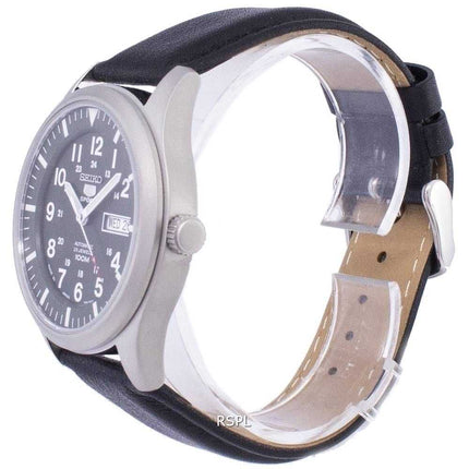 Orologio da uomo automatico in pelle con quadrante nero in pelle con quadrante in Giappone, marca Seiko 5 Sports, modello SNZG09