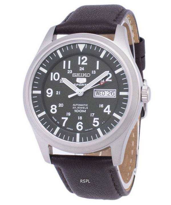 Orologio da uomo automatico in pelle marrone scuro SNZG09J1-LS11 di Seiko 5 Sports