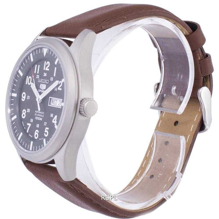 Orologio da uomo automatico in pelle marrone con quadrante in pelle con quadrante marrone giapponese, seiko 5, SNZG09J1-LS12