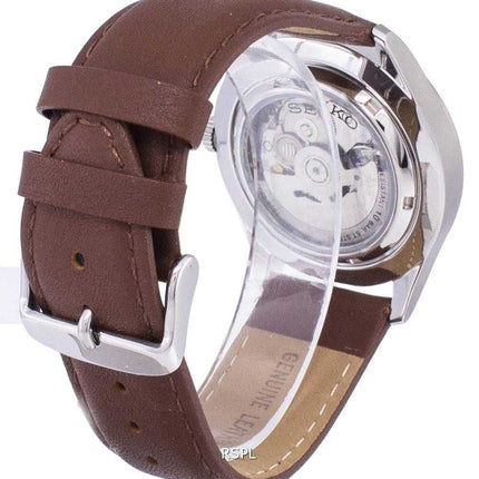 Orologio da uomo automatico in pelle marrone con quadrante in pelle con quadrante marrone giapponese, seiko 5, SNZG09J1-LS12
