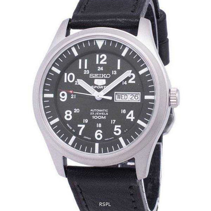 Orologio da uomo automatico in pelle con quadrante nero in pelle con quadrante in Giappone, marca Seiko 5 Sport SNZG09J1-LS8
