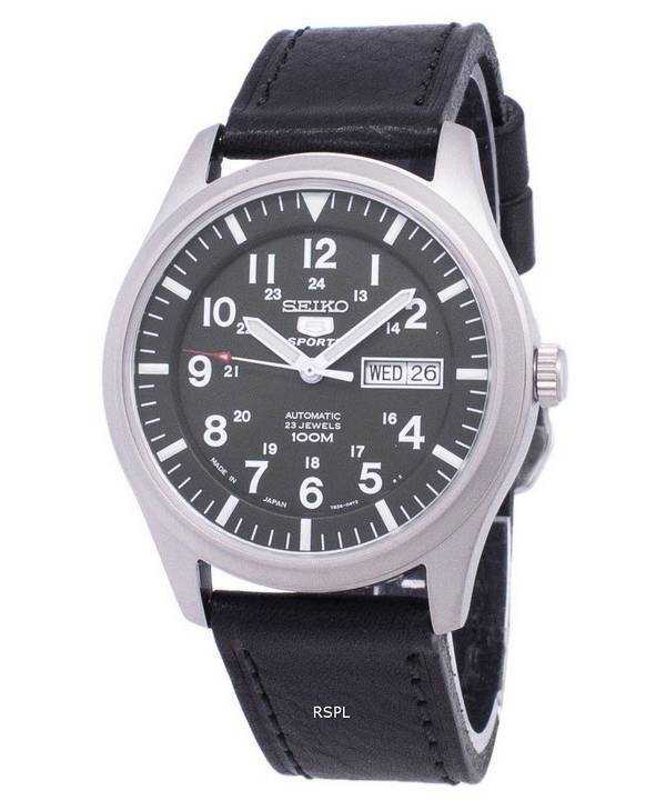 Orologio da uomo automatico in pelle con quadrante nero in pelle con quadrante in Giappone, marca Seiko 5 Sport SNZG09J1-LS8