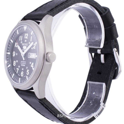 Orologio da uomo automatico in pelle con quadrante nero in pelle con quadrante in Giappone, marca Seiko 5 Sport SNZG09J1-LS8