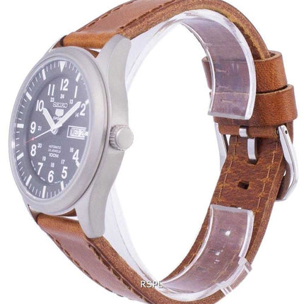 Orologio da uomo automatico in pelle marrone con quadrante in pelle con quadrante marrone giapponese, Seiko 5 Sports, modello SN