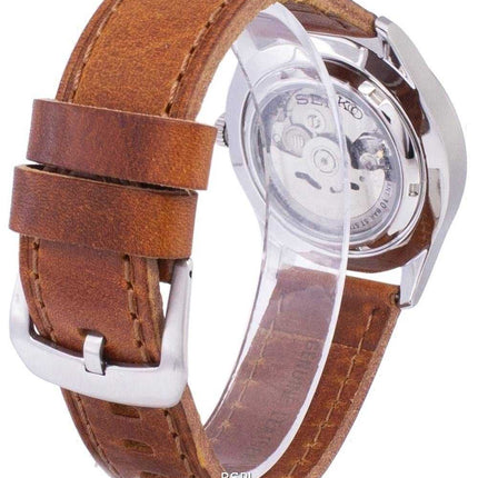 Orologio da uomo automatico in pelle marrone con quadrante in pelle con quadrante marrone giapponese, Seiko 5 Sports, modello SN