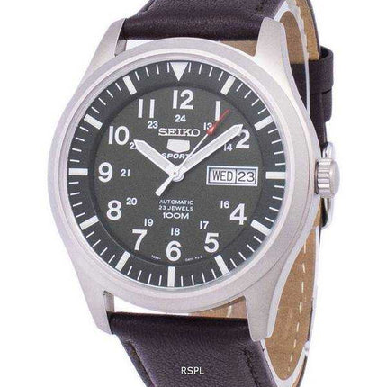 Orologio da uomo con quadrante automatico sportivo Seiko 5 SNZG09K1-LS11 in pelle marrone scuro