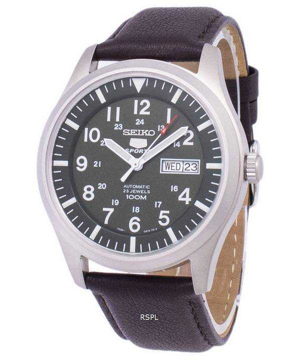 Orologio da uomo con quadrante automatico sportivo Seiko 5 SNZG09K1-LS11 in pelle marrone scuro