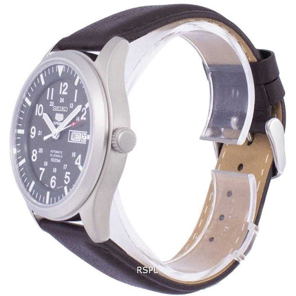 Orologio da uomo con quadrante automatico sportivo Seiko 5 SNZG09K1-LS11 in pelle marrone scuro