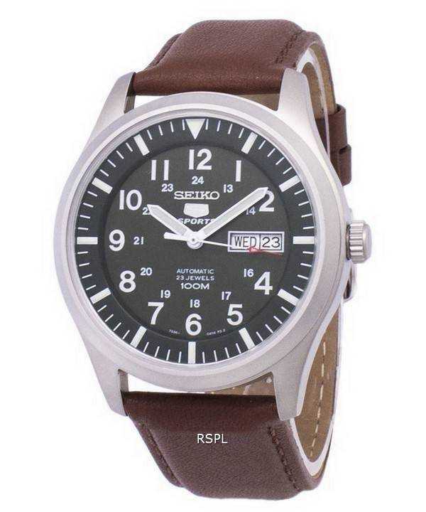 Orologio da uomo SNKG09K1-LS12 in pelle marrone con rapporto automatico sportivo Seiko 5