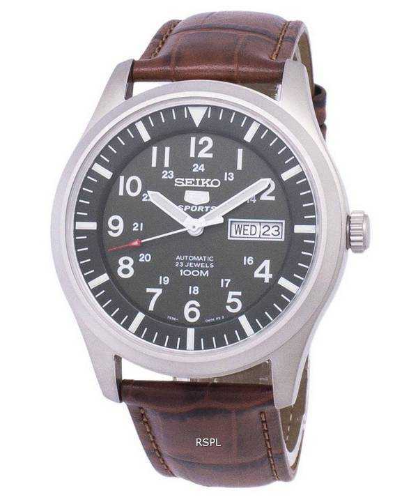 Orologio da uomo SNKG09K1-LS7 in pelle marrone con rapporto automatico sportivo Seiko 5