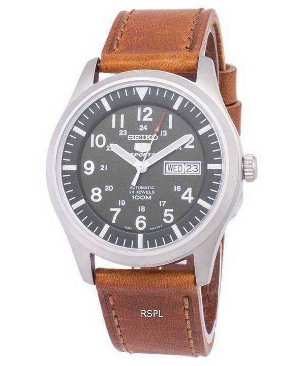 Orologio da uomo SNKG09K1-LS9 in pelle marrone con rapporto automatico sportivo Seiko 5