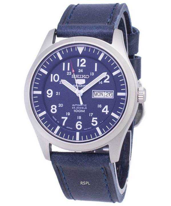 Seiko 5 Sports SNZG11J1-LS13 Orologio da uomo con cinturino in pelle color blu scuro