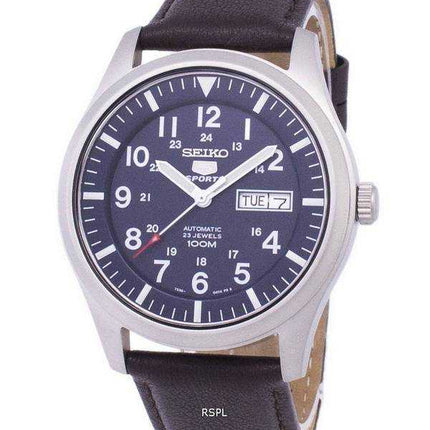 Orologio da uomo con quadrante automatico sportivo Seiko 5 SNZG11K1-LS11 in pelle marrone scuro