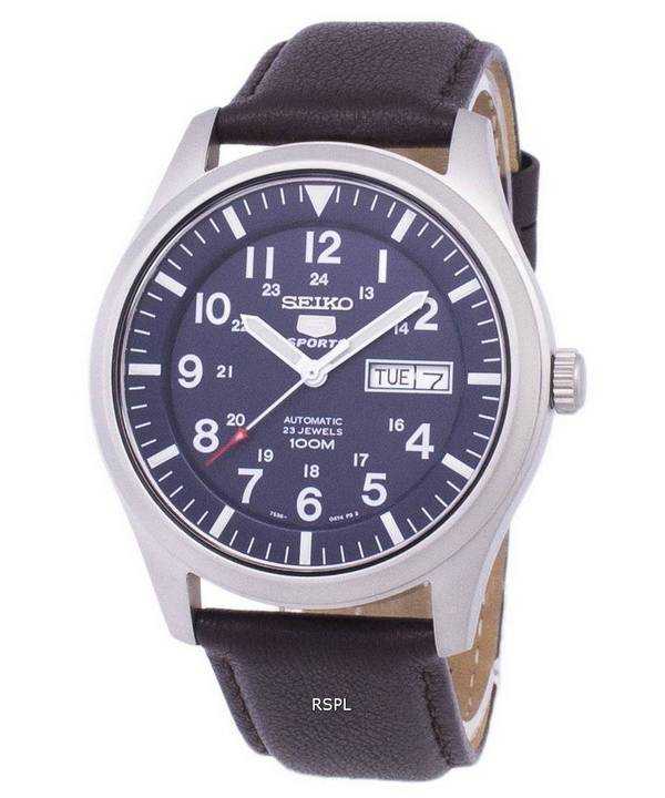Orologio da uomo con quadrante automatico sportivo Seiko 5 SNZG11K1-LS11 in pelle marrone scuro