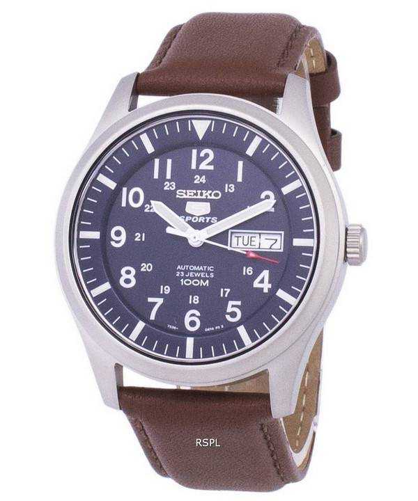 Orologio da uomo SNKG11K1-LS12 in pelle marrone con rapporto automatico sportivo Seiko 5