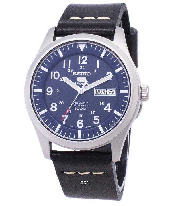 Orologio da uomo con cinturino in pelle nera automatica Seiko 5 Sports SNZG11K1-LS14