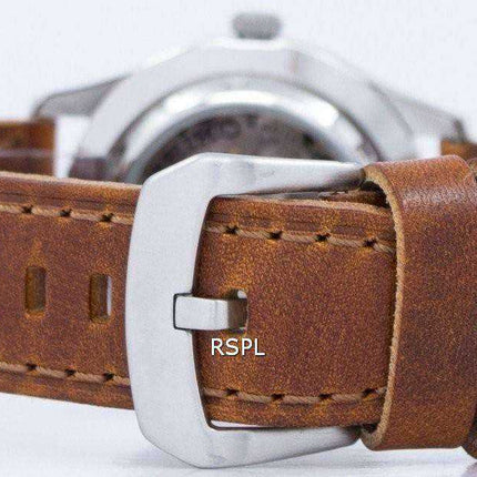 Orologio da uomo automatico in pelle marrone con quadrante in pelle con quadrante marrone giapponese, seiko 5, SNZG15J1-LS9
