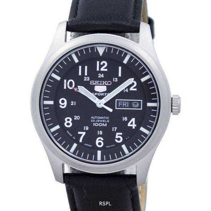 Orologio da uomo automatico in pelle con quadrante nero, marca giapponese SNZG15J1-LS10, seiko 5 sport