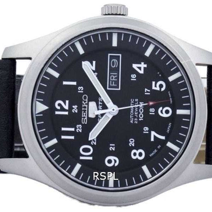 Orologio da uomo automatico in pelle con quadrante nero, marca giapponese SNZG15J1-LS10, seiko 5 sport