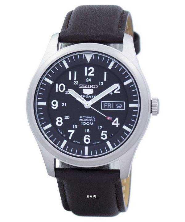 Orologio da uomo automatico in pelle marrone scuro SNZG15J1-LS11 di Seiko 5 Sports