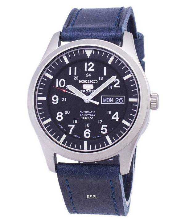 Seiko 5 Sports SNZG15J1-LS13 Orologio da uomo con cinturino in pelle color blu scuro