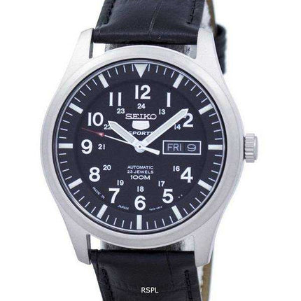 Orologio da uomo automatico in pelle con quadrante nero, marca giapponese SNZG15J1-LS6, seiko 5 sport