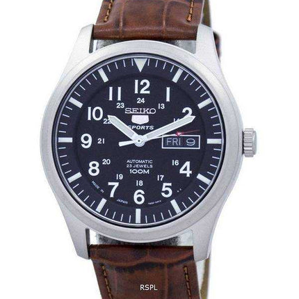 Orologio da uomo automatico in pelle marrone con quadrante in pelle marrone con quadrante in pelle, marca Seiko 5 Sports, modell