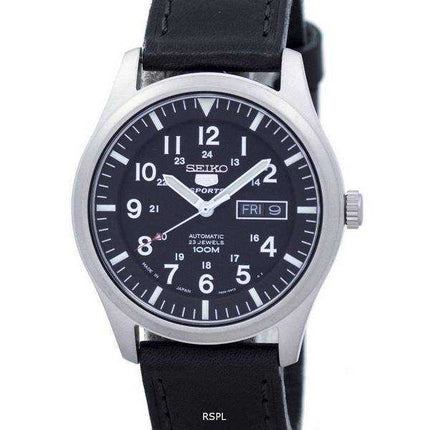 Orologio da uomo automatico in pelle con quadrante nero, marca SNZG15J1-LS8