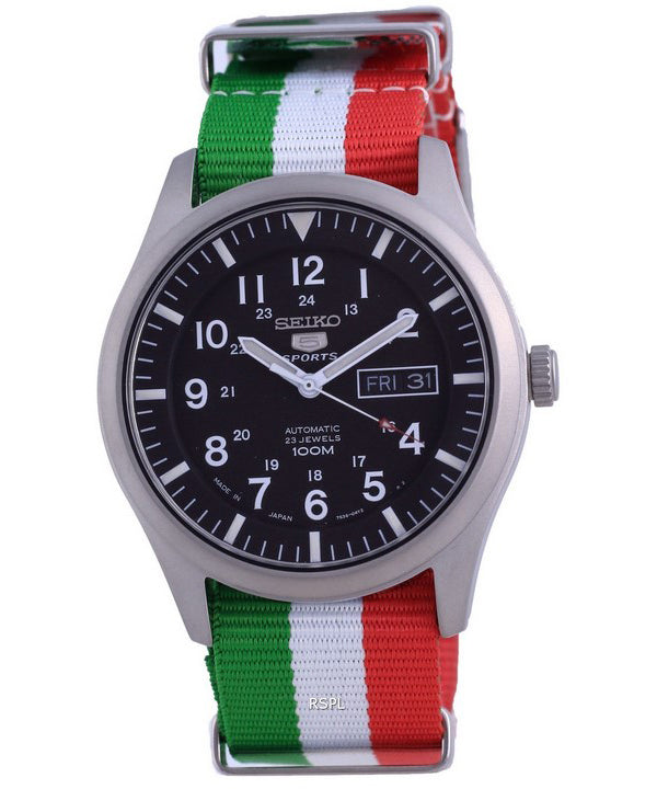 Orologio da uomo automatico Seiko 5 Sports in poliestere SNZG15J1-var-NATO23 100M